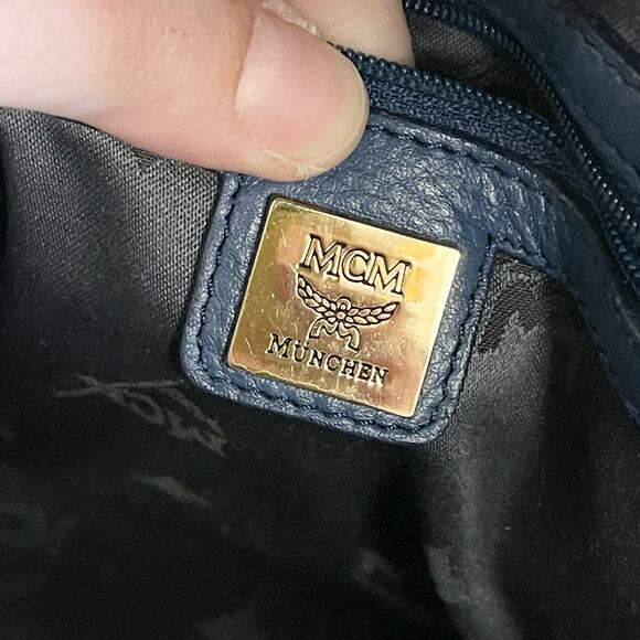 MCM Munchen Blue Leather Embellished Golden & Silver Studded Backpack main image 5